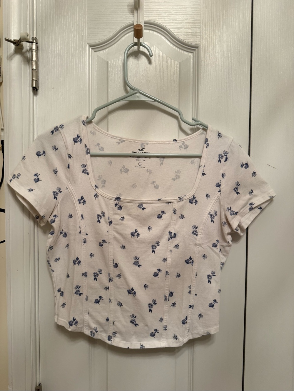 Hollister White Crop Top with Navy Floral Print